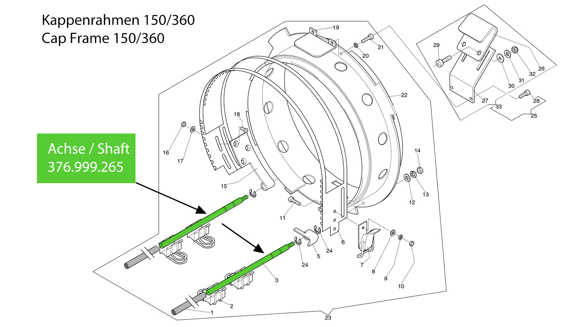 Achse - Kappenrahmen 150/360